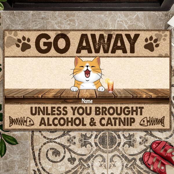 Pawzity Personalized Doormat, Gifts For Cat Lovers, Go Away Unless You Brought Alcohol & Catnip Front Doormat