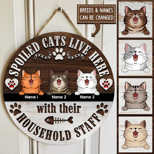 Pawzity Custom Wooden Signs, Gifts For Cat Lovers, Spoiled Cats Live Here With Their Household Staff Funny Signs , Cat Mom Gifts