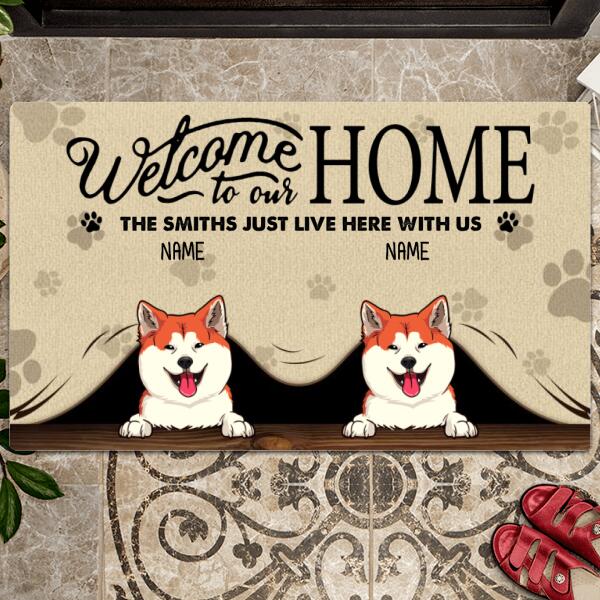 Pawzity Welcome To Our Home Welcome Mat, Gifts For Pet Lovers, Pet Peeking From Curtain Custom Doormat