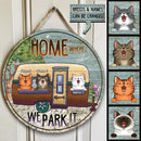 Pawzity Personalized Camping Signs, Gifts For Cat Lovers, Home Is Where We Park It, Cats In Camper Van , Cat Mom Gifts
