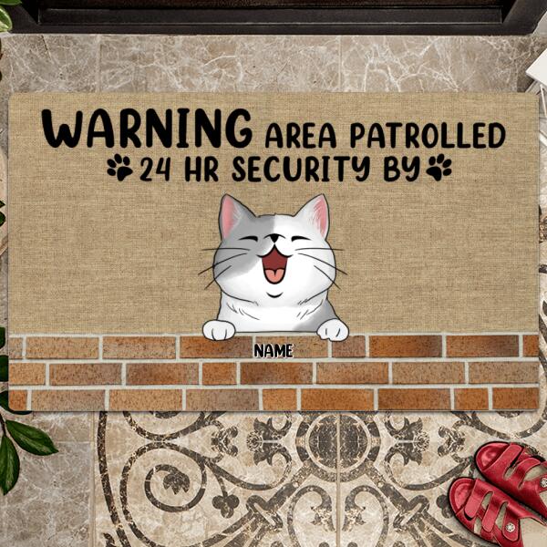 Pawzity Custom Doormat, Gifts For Cat Lovers, Warning Area Patrolled 24 HR Security By The Cats Front Door Mat