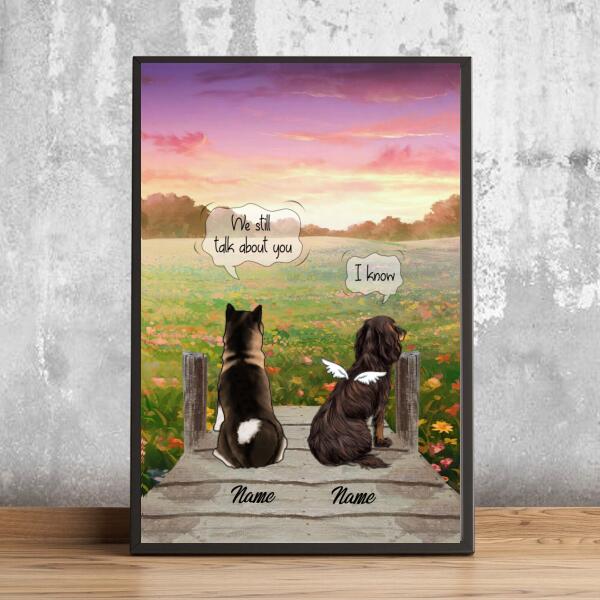 We Still Talk About You, Pet Loss Keepsake, Flower Field View, Angel Wings Cat Dog, Personalized Pet Memorial Poster