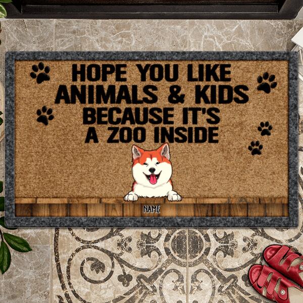 Pawzity Custom Doormat, Gifts For Pet Lovers, Hope You Like Animals And Kids Because It's A Zoo Inside Front Door Mat