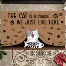 Pawzity Personalized Doormat, Gifts For Cat Lovers, The Cat Is In Charge We Just Live Here Outdoor Door Mat