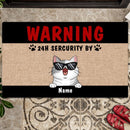 Pawzity Personalized Doormat, Gifts For Cat Lovers, Warning 24h Security By Our Cats Front Door Mat