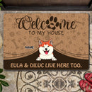Pawzity Welcome To Our House Custom Doormat, Gifts For Dog Lovers, Dog Peeking From Curtain Welcome Mat