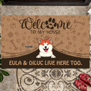 Pawzity Welcome To Our House Custom Doormat, Gifts For Dog Lovers, Dog Peeking From Curtain Welcome Mat