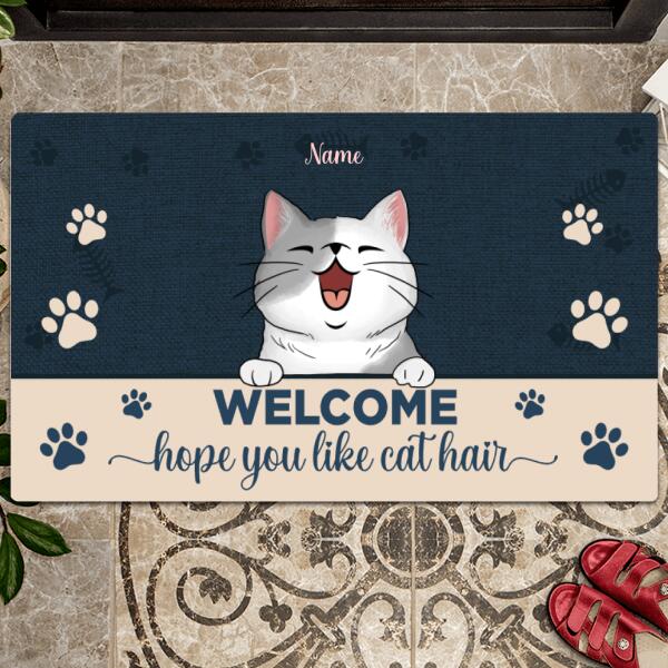 Pawzity Custom Doormat, Gifts For Cat Lovers, Welcome Hope You Like Cat Hair Navy Front Door Mat