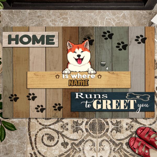 Pawzity Custom Doormat, Gifts For Dog Lovers, Home Is Where The Dogs Run To Greet You Front Door Mat