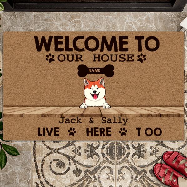 Pawzity Welcome To Our House Custom Doormat, Gifts For Pet Lovers, Our Owners Live Here Too Front Door Mat