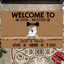 Pawzity Welcome To Our House Custom Doormat, Gifts For Cat Lovers, Our Owners Live Here Too Front Door Mat
