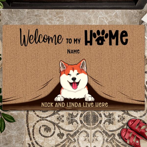 Pawzity Custom Doormat, Gifts For Pet Lovers, Welcome To Our Home Pet Peeking From Curtain Front Door Mat