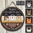 Pawzity Bar Signs, Gifts For Cat Lovers, Catio Bar & Grill Proudly Serving Whatever You Brought Custom Wooden Signs , Cat Mom Gifts