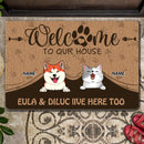 Pawzity Welcome To Our Home Custom Doormat, Gifts For Pet Lovers, Pet Peeking From Curtain Welcome Mat
