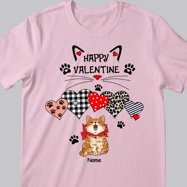 Happy Valentine, Leopard And Plaid Heart, Personalized Cat Breeds T-shirt, Gifts For Her, T-shirt For Cat Lovers
