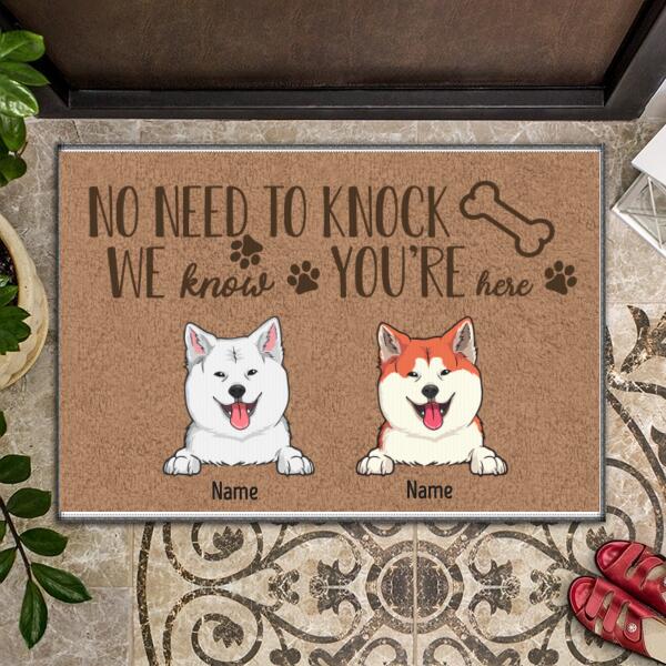 Pawzity No Need To Knock Custom Doormat, Gifts For Dog Lovers, We Know You Are Here Brown Front Door Mat