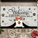Pawzity Welcome To Our Home Custom Doormat, Gifts For Pet Lovers, Pet Peeking From Curtain Beige Front Door Mat