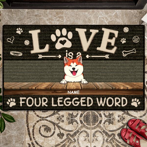 Pawzity Custom Doormat, Gifts For Dog Lovers, Love Is A Four-Legged Word Black Outdoor Door Mat