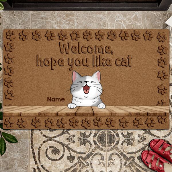 Pawzity Personalized Doormat, Gifts For Cat Lovers, Welcome Hope You Like Cats Brown Outdoor Door Mat