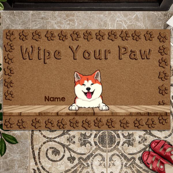 Pawzity Personalized Doormat, Gifts For Dog Lovers, Wipe Your Paw Pawprints Rectangle Brown Outdoor Door Mat