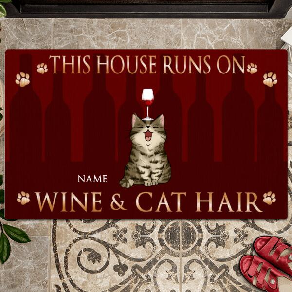 Pawzity Personalized Doormat, Gifts For Cat Lovers, This House Runs On Wine & Cat Hair Outdoor Door Mat