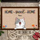 Pawzity Personalized Doormat, Gifts For Cat Lovers, Home Sweet Home Cats And Flower Front Door Mat