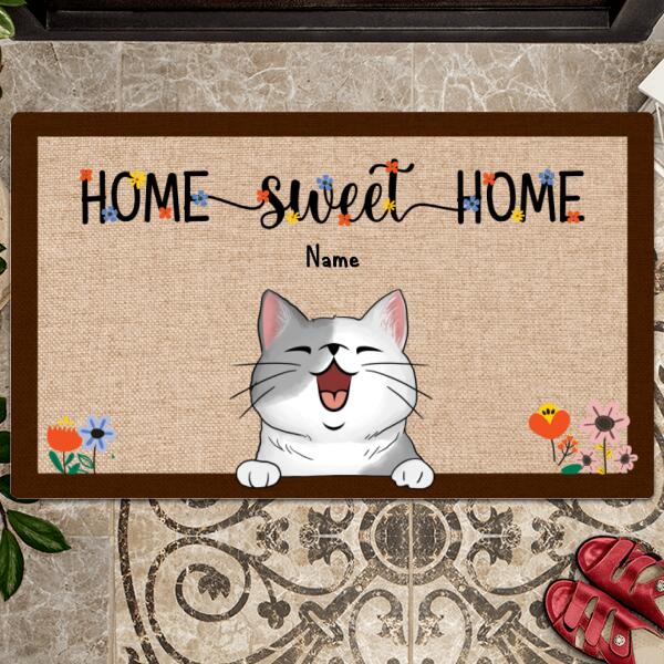 Pawzity Personalized Doormat, Gifts For Cat Lovers, Home Sweet Home Cats And Flower Front Door Mat