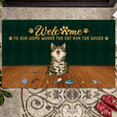 Pawzity Welcome To Our Home Custom Doormat, Gifts For Cat Lovers, Where The Cats Run The House Front Door Mat