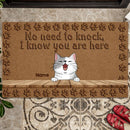 ﻿Pawzity No Need To Knock Custom Doormat, Gifts For Cat Lovers, We Know You Are Here Brown Outdoor Door Mat
