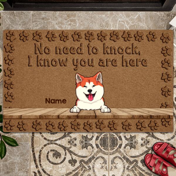 Pawzity No Need To Knock Custom Doormat, Gifts For Dog Lovers, We Know You Are Here Brown Outdoor Door Mat