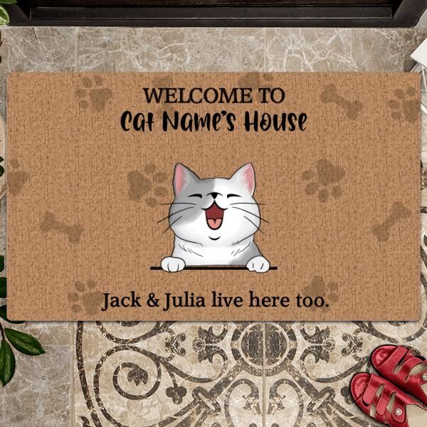 Pawzity Custom Doormat, Gifts For Cat Lovers, Welcome To My Cats' House We Live Here Too Front Door Mat