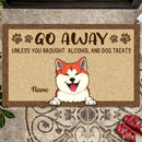 Pawzity Custom Doormat, Gifts For Dog Lovers, Go Away Unless You Brought Alcohol And Dog Treats Beige Front Door Mat