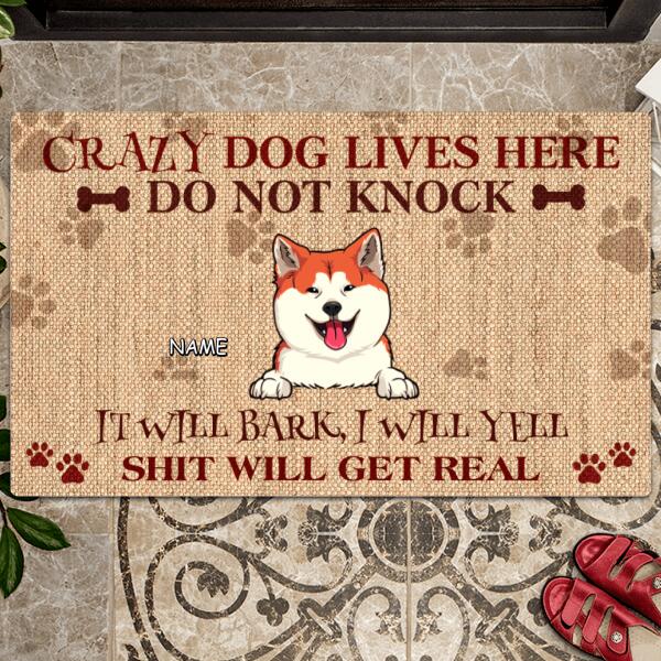 Pawzity Personalized Doormat, Gifts For Dog Lovers, Crazy Dogs Live Here Do Not Knock They Will Bark