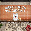 Pawzity Dog Welcome Mat, Gifts For Dog Lovers, Welcome To Our Bar And Grill Brick Wall Front Door Mat