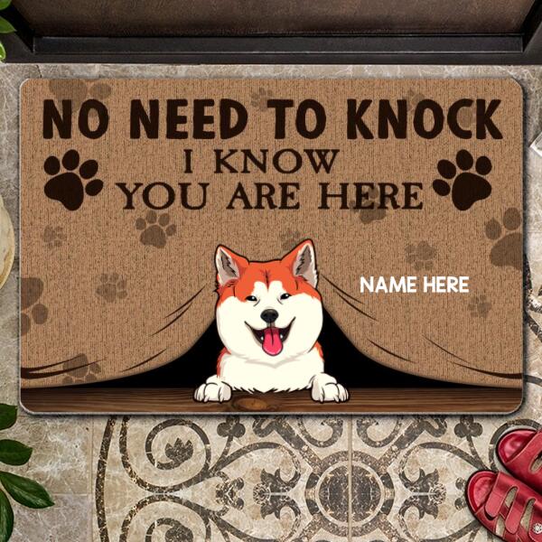 Pawzity No Need To Knock We Know You Are Here Custom Doormat, Gifts For Pet Lovers, Brown Front Door Mat