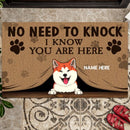 Pawzity No Need To Knock We Know You Are Here Custom Doormat, Gifts For Pet Lovers, Brown Front Door Mat