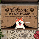 Pawzity Welcome To Our Home Personalized Doormat, Gifts For Pet Lovers, Horse Peeking From Curtain Front Door Mat