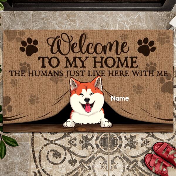 Pawzity Welcome To Our Home Personalized Doormat, Gifts For Pet Lovers, Horse Peeking From Curtain Front Door Mat