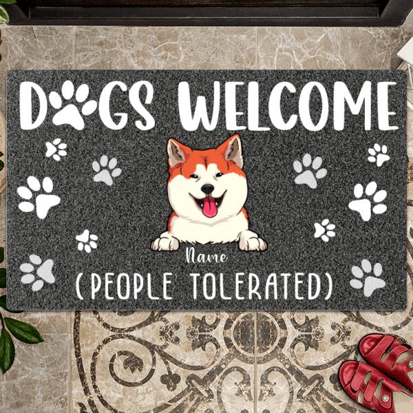 Pawzity Custom Doormat, Gifts For Dog Lovers, Dogs Welcome People Tolerated Gray Outdoor Door Mat