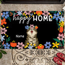 Pawzity Custom Doormat, Gifts For Cat Lovers, Happy Home Floral Wreath Outdoor Door Mat