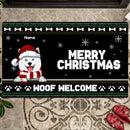 Christmas Personalized Doormat, Gifts For Dog Lovers, Merry Christmas Woof Welcome Brocade Front Door Mat