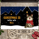 Christmas Personalized Doormat, Gifts For Cat Lovers, Christmas Is Better With Cats Front Door Mat