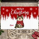 Christmas Personalized Doormat, Gifts For Cat Lovers, Meowy Christmas White Forest Front Door Mat