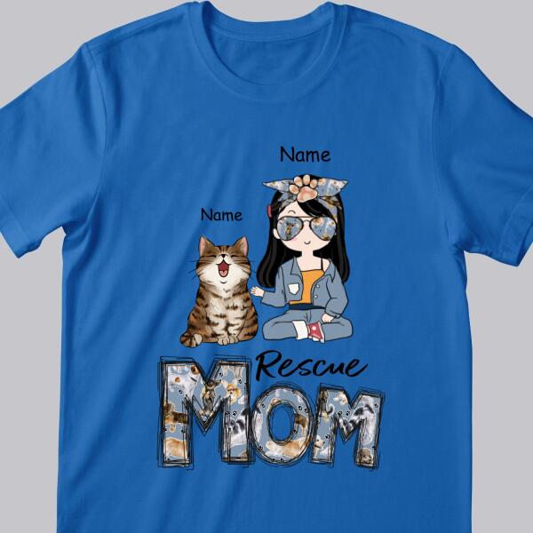 Rescue Mom, Vintage Style, Cat Mom T-shirt, Cat Mom & Her Cats, Personalized Cat Lover T-shirt