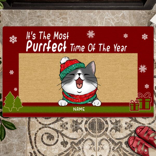 Christmas Personalized Doormat, Gifts For Cat Lovers, It's The Most Purrfect Time Of The Year Front Door Mat