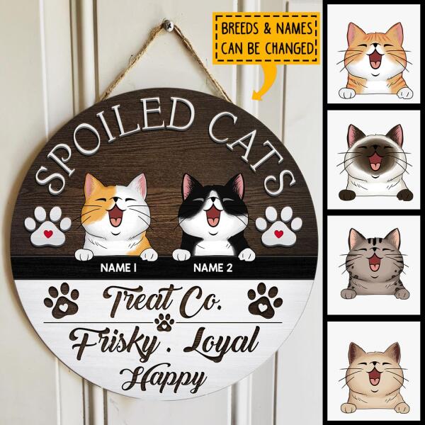 Pawzity Custom Wooden Signs, Gifts For Cat Lovers, Spoiled Cats Treat Co. Frisky Loyal Happy , Cat Mom Gifts
