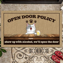Pawzity Custom Doormat, Gifts For Cat Lovers, Open Door Policy Show Up With Alcohol We'll Open The Door