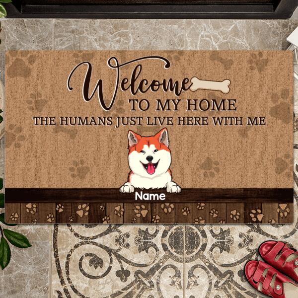 Pawzity Welcome To Our Home Personalized Doormat, Gifts For Dog Lovers, Brown Front Door Mat