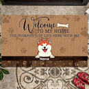 Pawzity Welcome To Our Home Personalized Doormat, Gifts For Pet Lovers, Brown Front Door Mat
