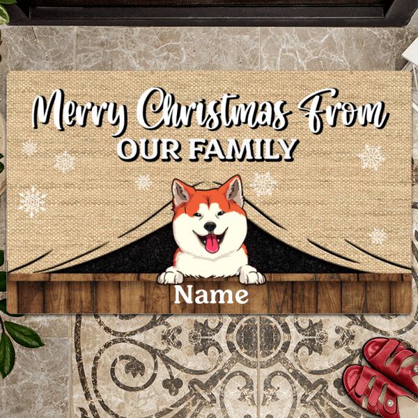 Christmas Personalized Doormat, Gifts For Pet Lovers, Merry Christmas From Our Family Front Door Mat